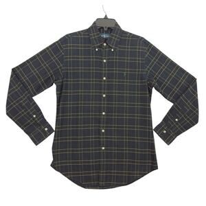 Polo Ralph Lauren Mens Button Down Oxford Shirt Small Navy Yellow Plaid Cotton